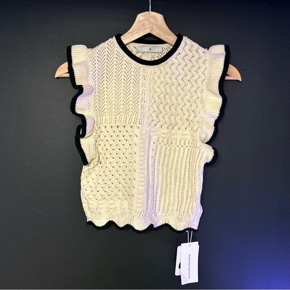 Commense Maze Crochet Eyelet Flounce Knit Sweater Tank Top S NWT - Picture 3 of 9